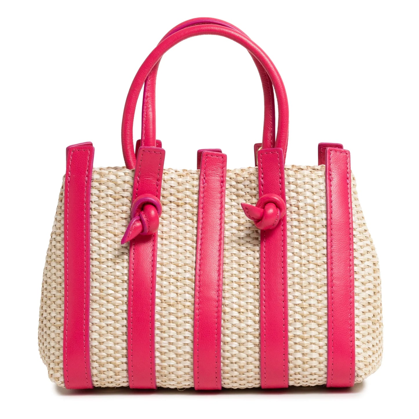 Stripes Canvas and Leather Mini Shopping Bag in Nappa Fucsia