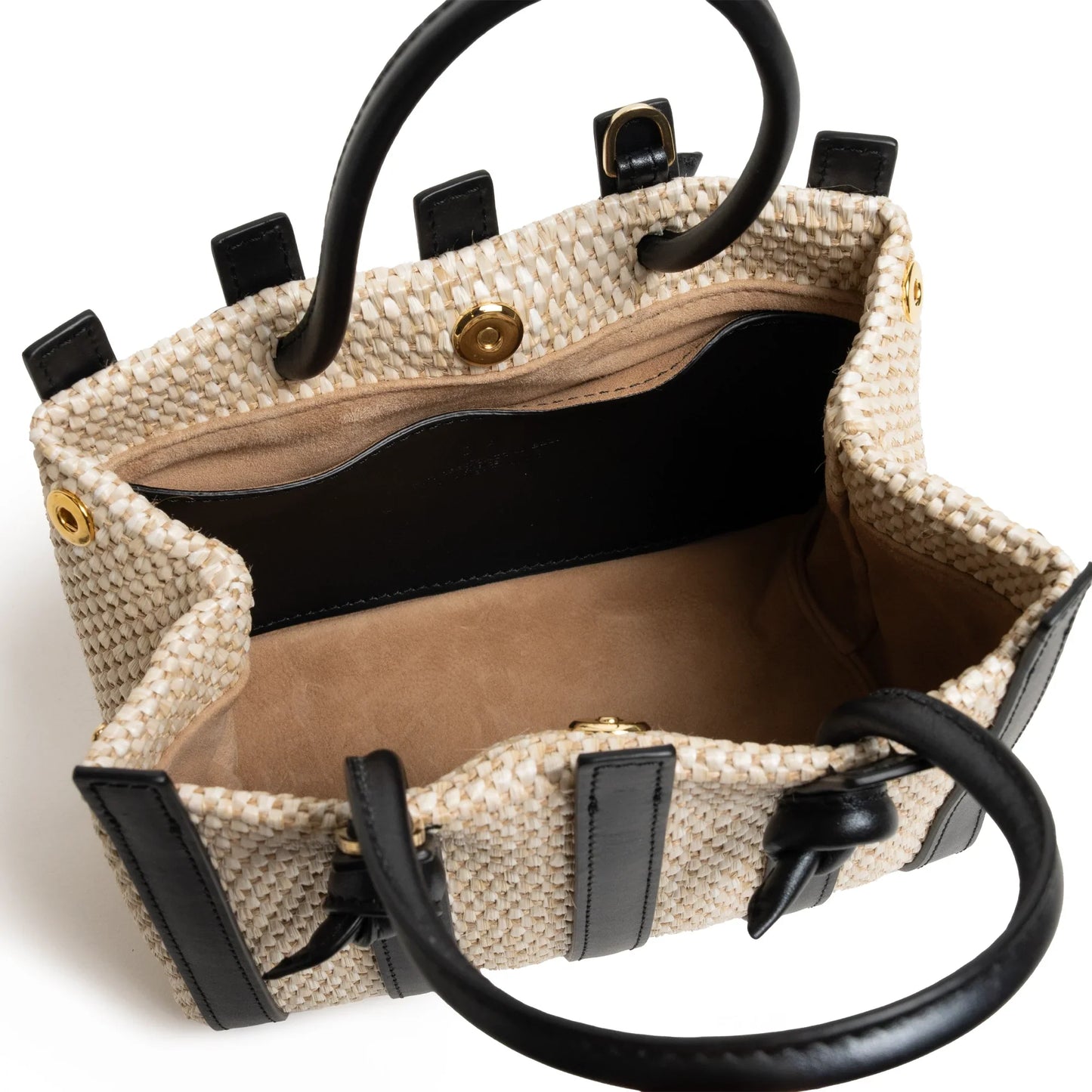 Stripes Canvas and Leather Mini Shopping Bag in Softy Black