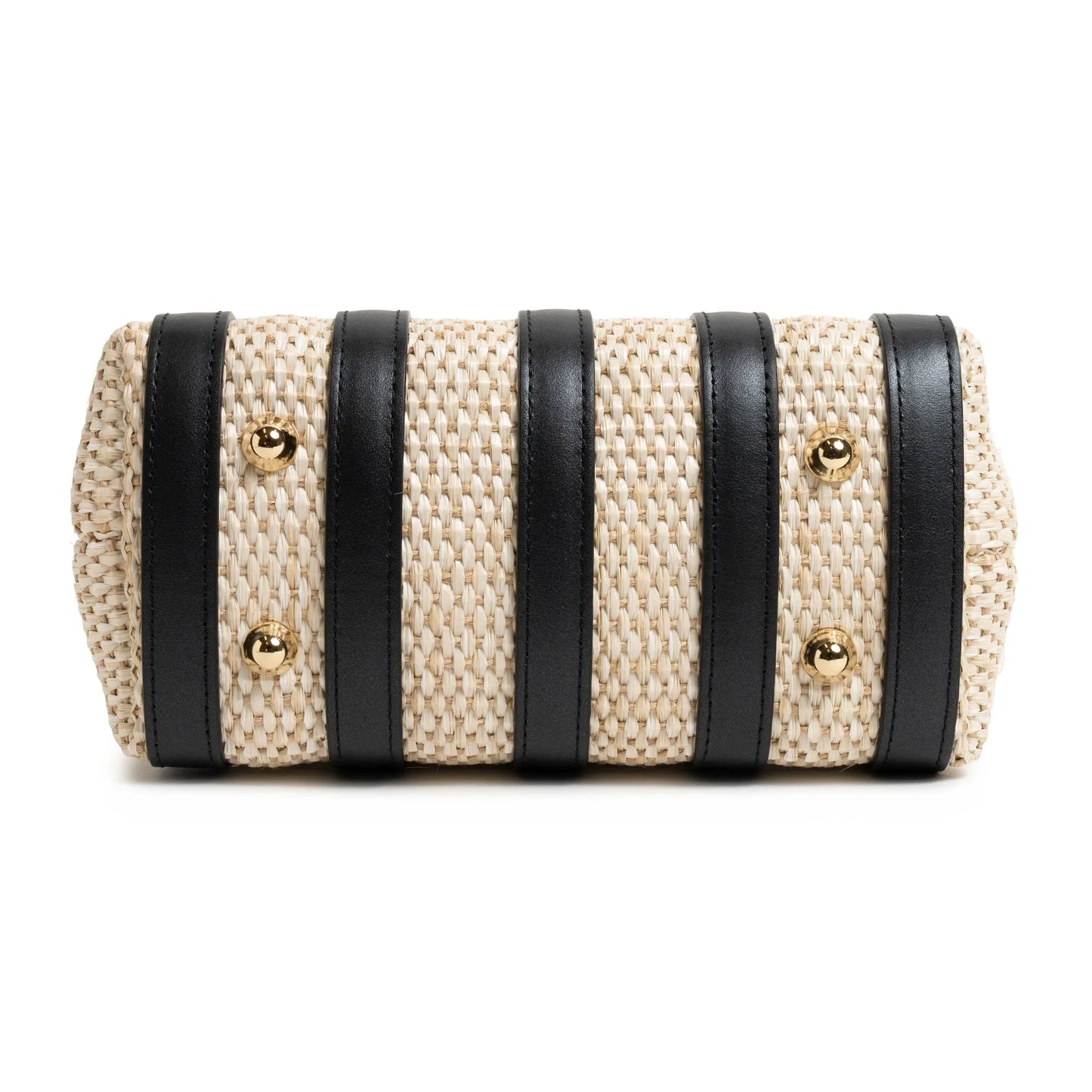 Stripes Canvas and Leather Mini Shopping Bag in Softy Black