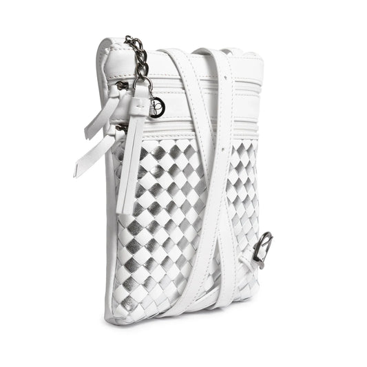 Women Intrecciato Soft Leather Messenger in White and Silver