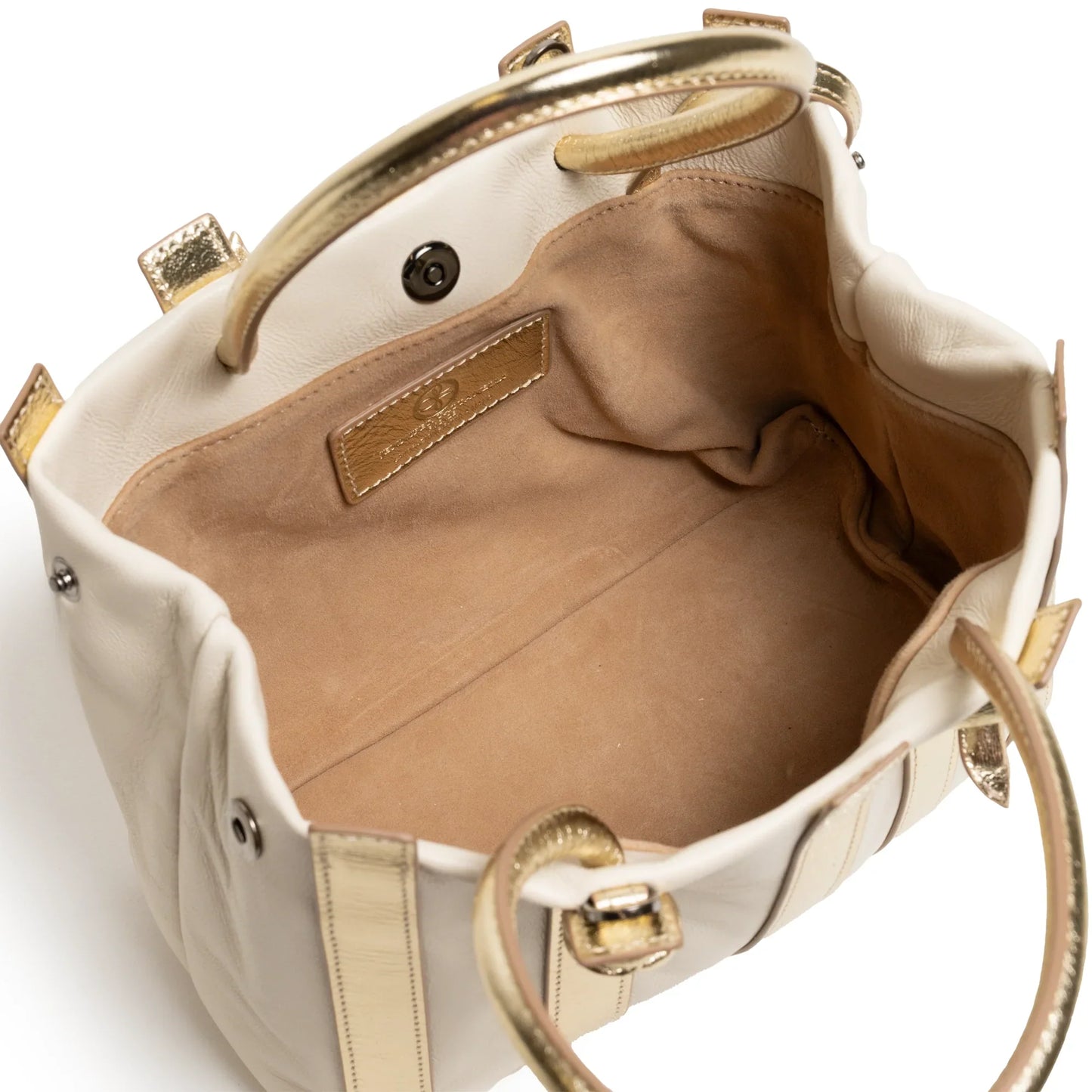Stripes Medium Shopping Bag in Ivory and Platinum Nappa Leather