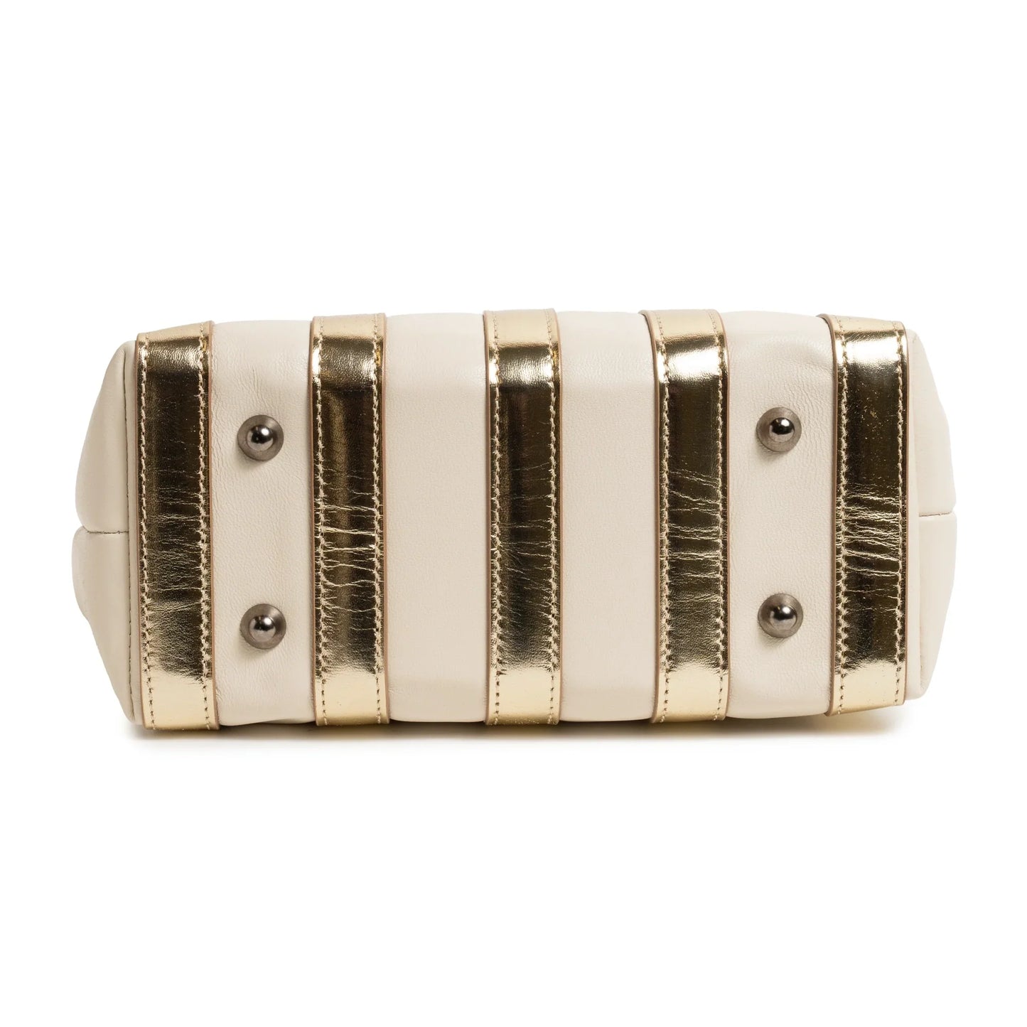 Stripes Medium Shopping Bag in Ivory and Platinum Nappa Leather