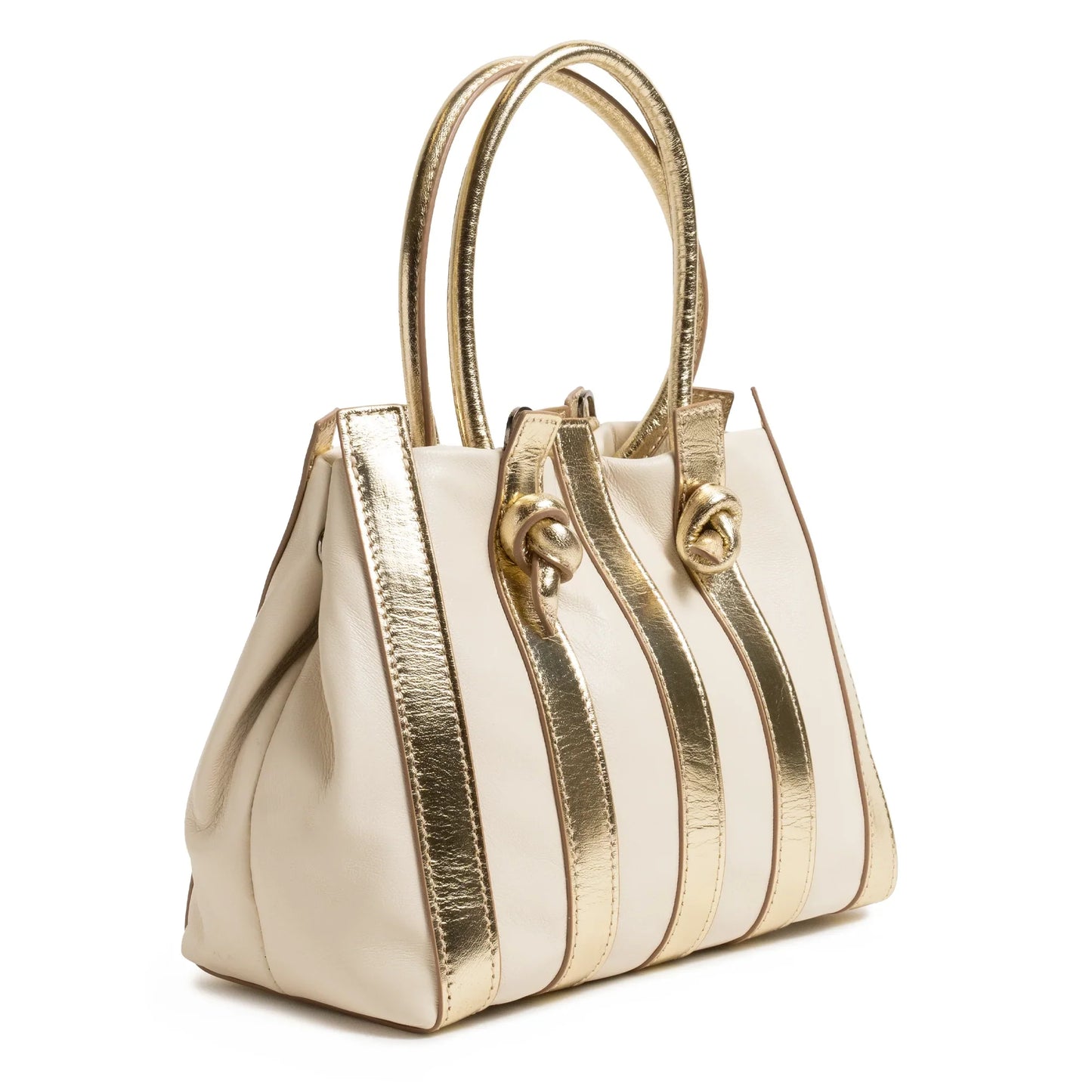 Stripes Medium Shopping Bag in Ivory and Platinum Nappa Leather