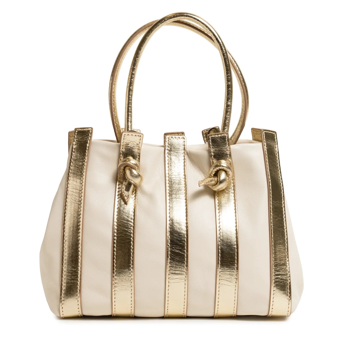 Stripes Medium Shopping Bag in Ivory and Platinum Nappa Leather