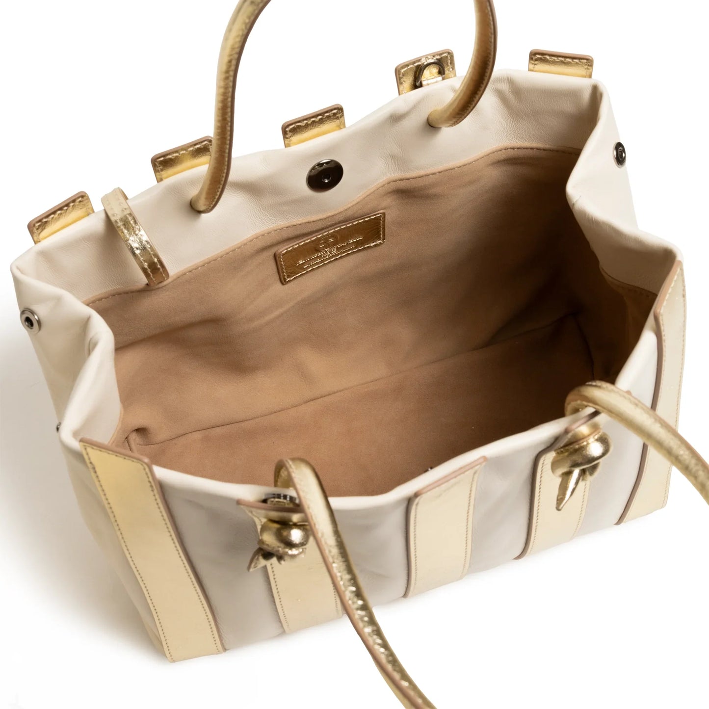 Stripes Large Shopping Bag in Ivory and Platinum Nappa Leather