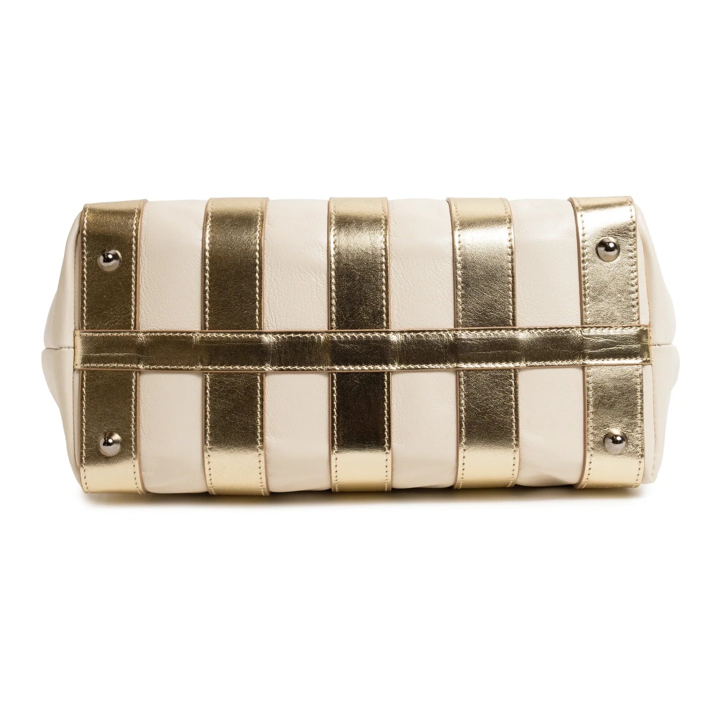 Stripes Large Shopping Bag in Ivory and Platinum Nappa Leather