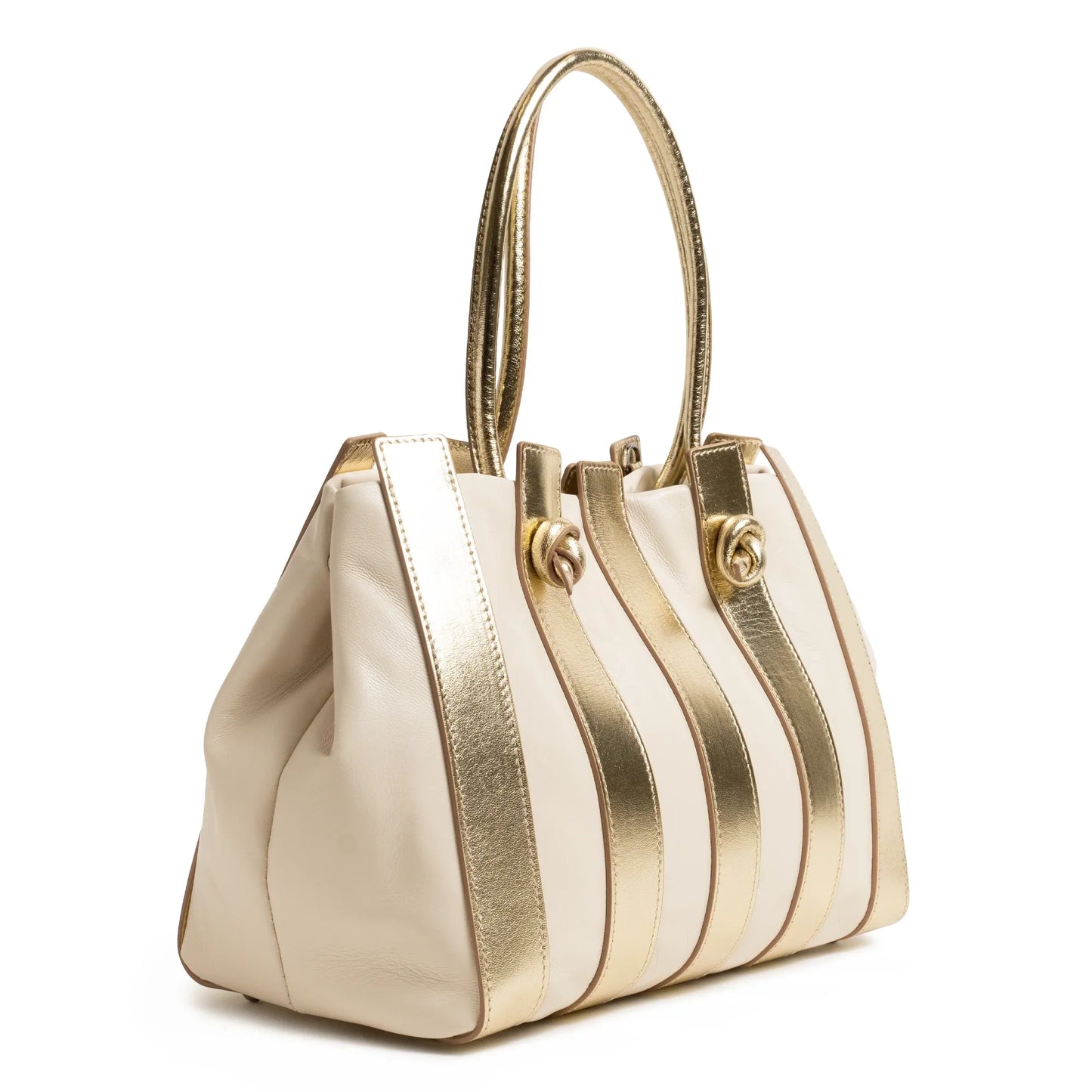 Stripes Large Shopping Bag in Ivory and Platinum Nappa Leather