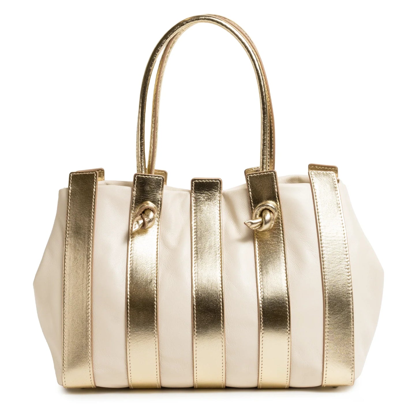 Stripes Large Shopping Bag in Ivory and Platinum Nappa Leather