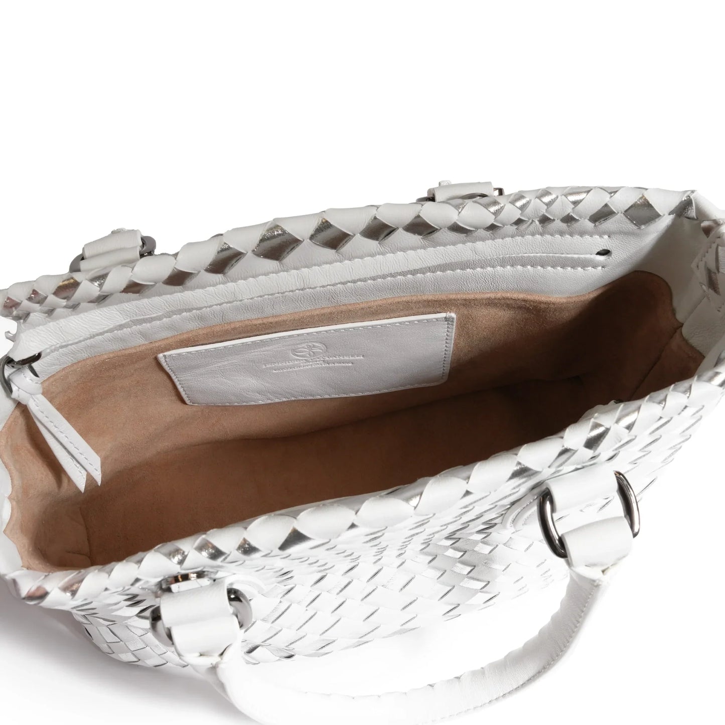 Women Mini Top Handle Madison Leather Bag in Nappa White and Silver