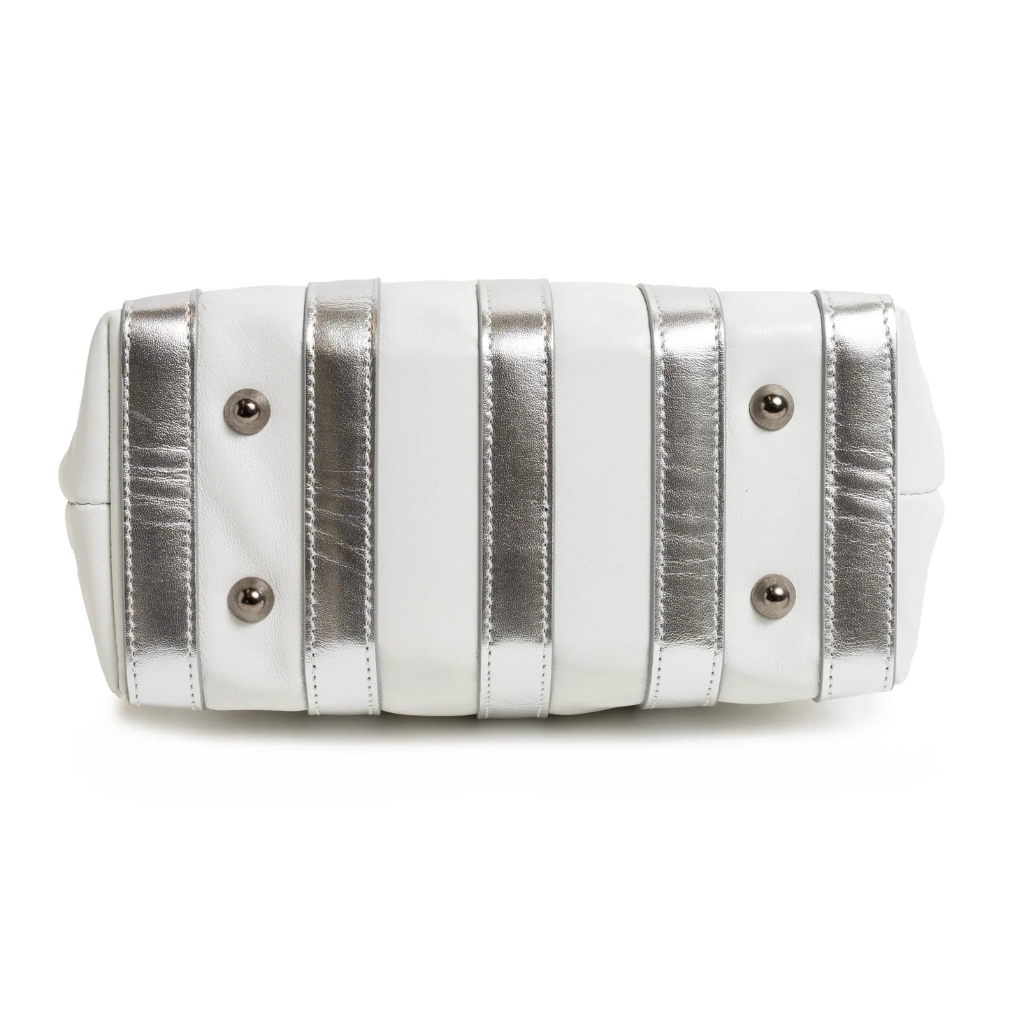 Stripes Medium Shopping Bag in White and Silver Nappa Leather