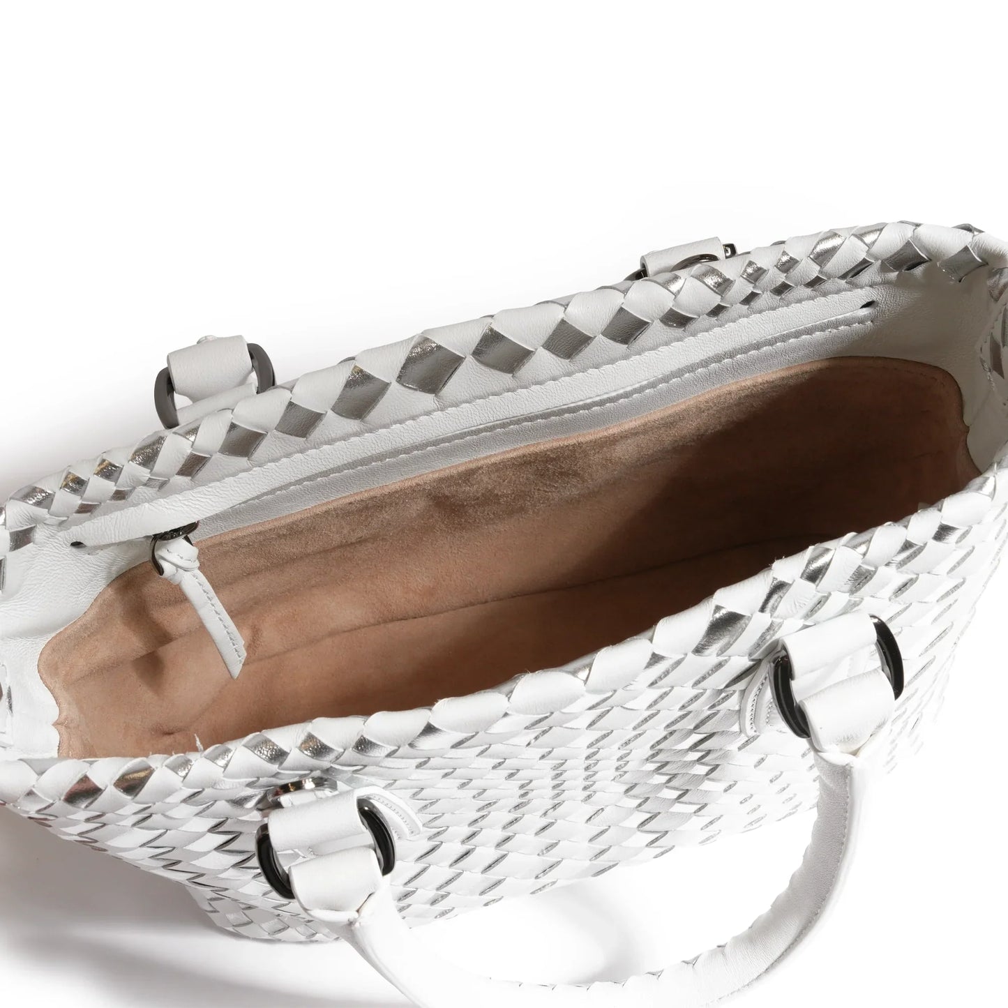 Women Mini Top Handle Madison Leather Bag in Nappa White and Silver