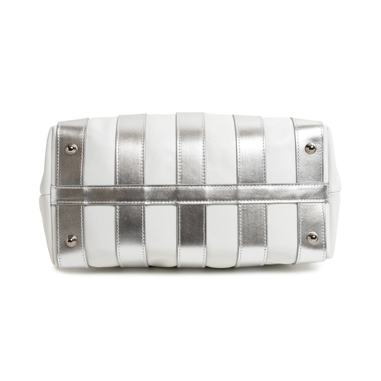 Stripes Large Shopping Bag in White and Silver Nappa Leather