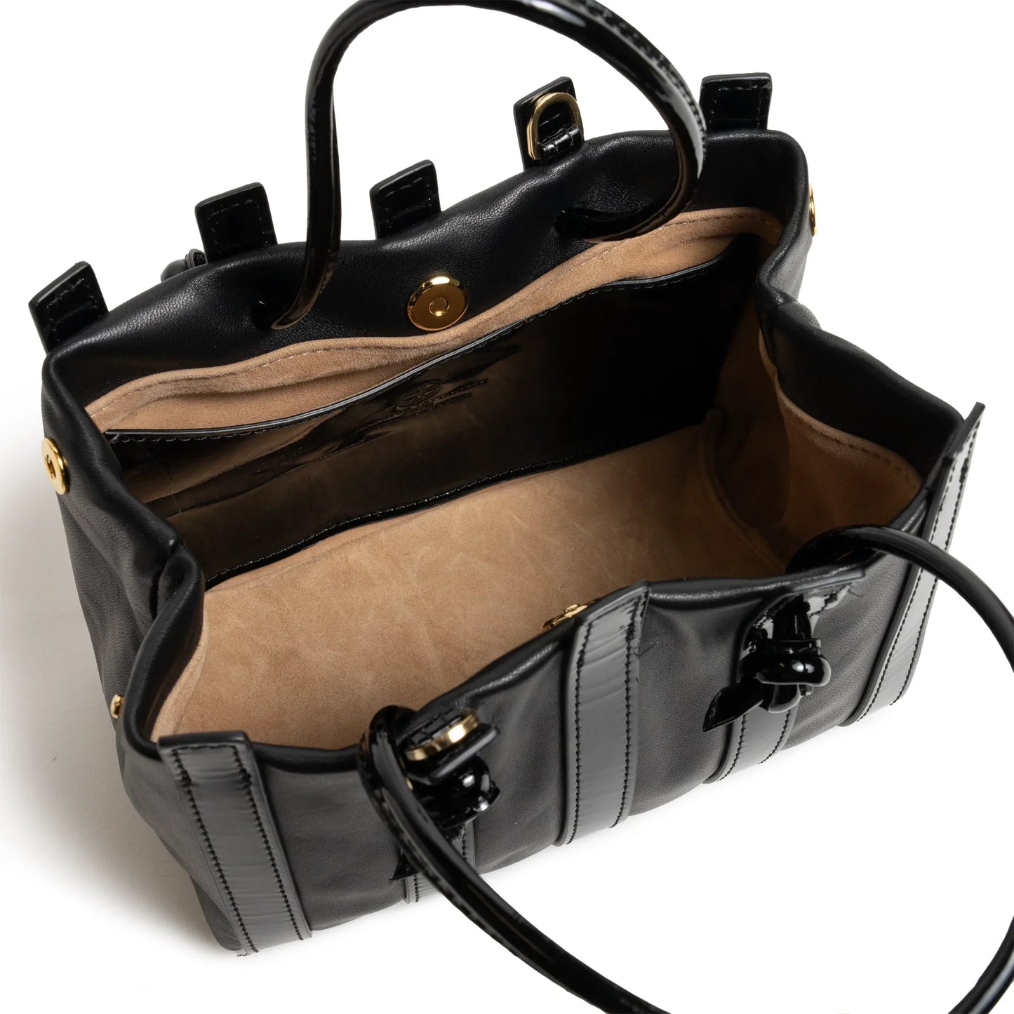 Stripes Mini Shopping Bag in Black Nappa and Patent Leather