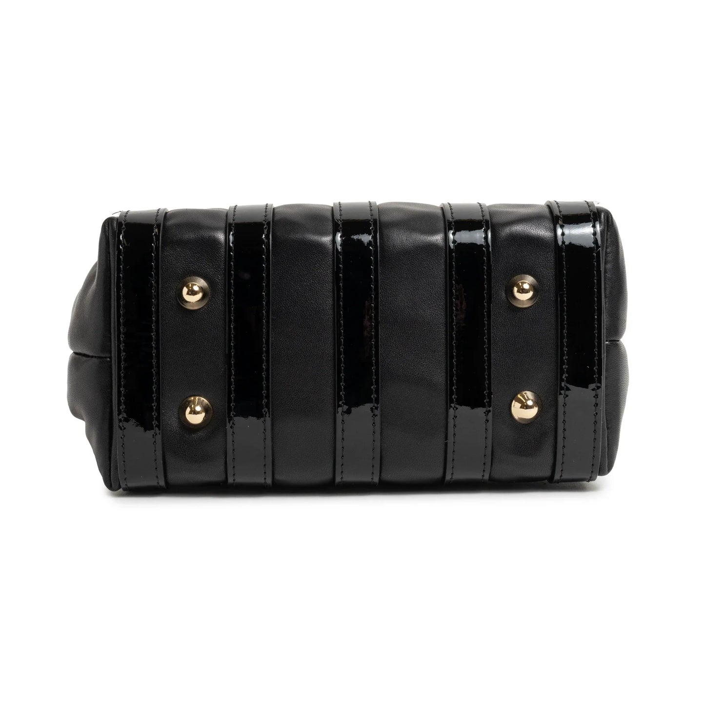 Stripes Mini Shopping Bag in Black Nappa and Patent Leather