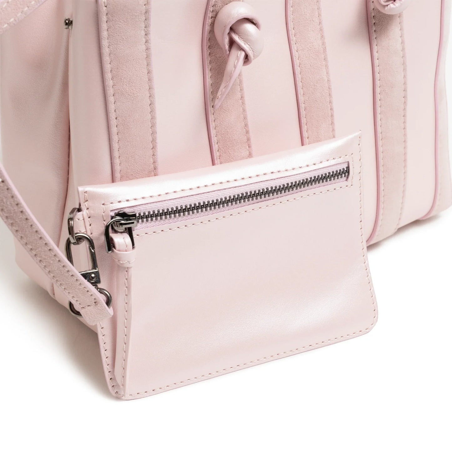 Stripes Medium Shopping Bag in Pink Nappa and Suede Leather