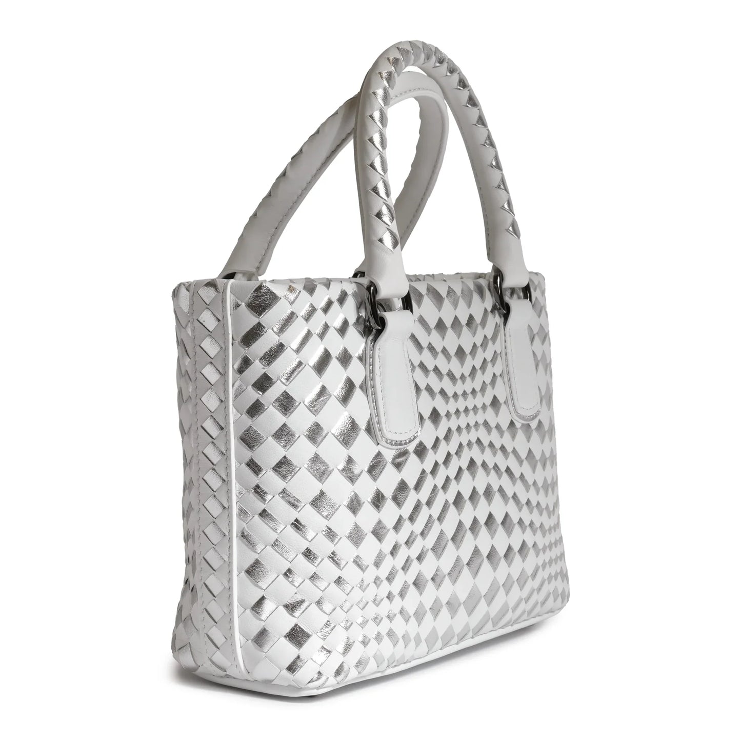 Women Mini Top Handle Madison Leather Bag in Nappa White and Silver