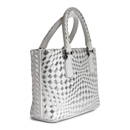 Women Mini Top Handle Madison Leather Bag in Nappa White and Silver