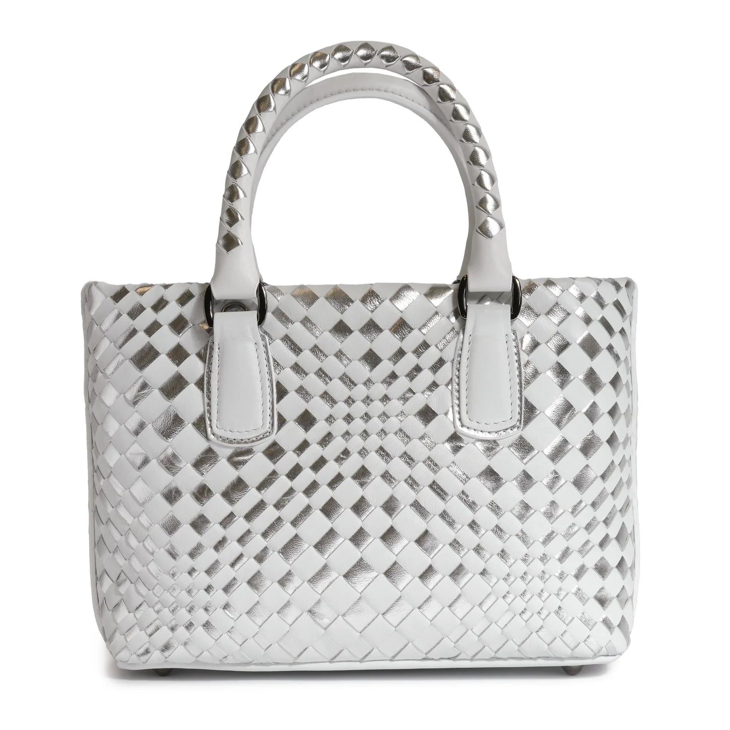 Women Mini Top Handle Madison Leather Bag in Nappa White and Silver