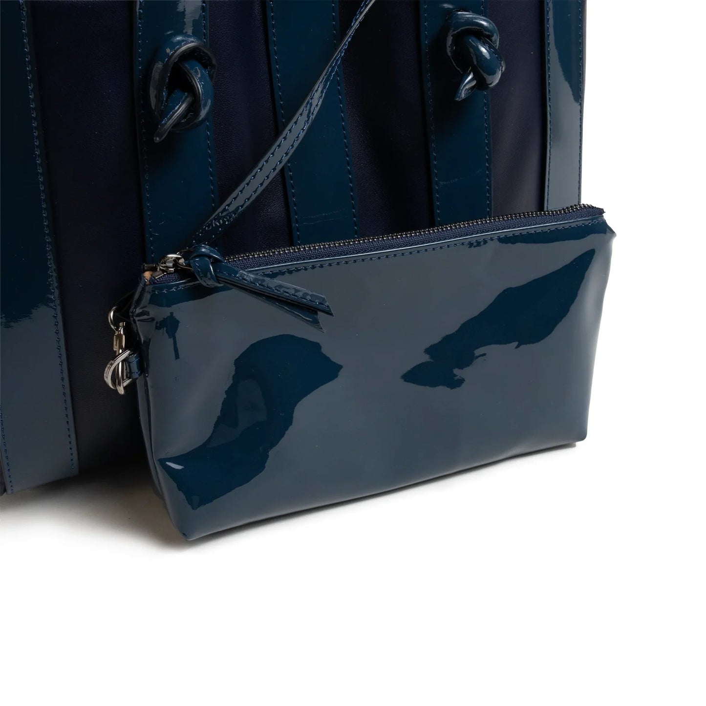 Stripes Large Shopping Bag in Carta da Zucchero Nappa and Patent Leather