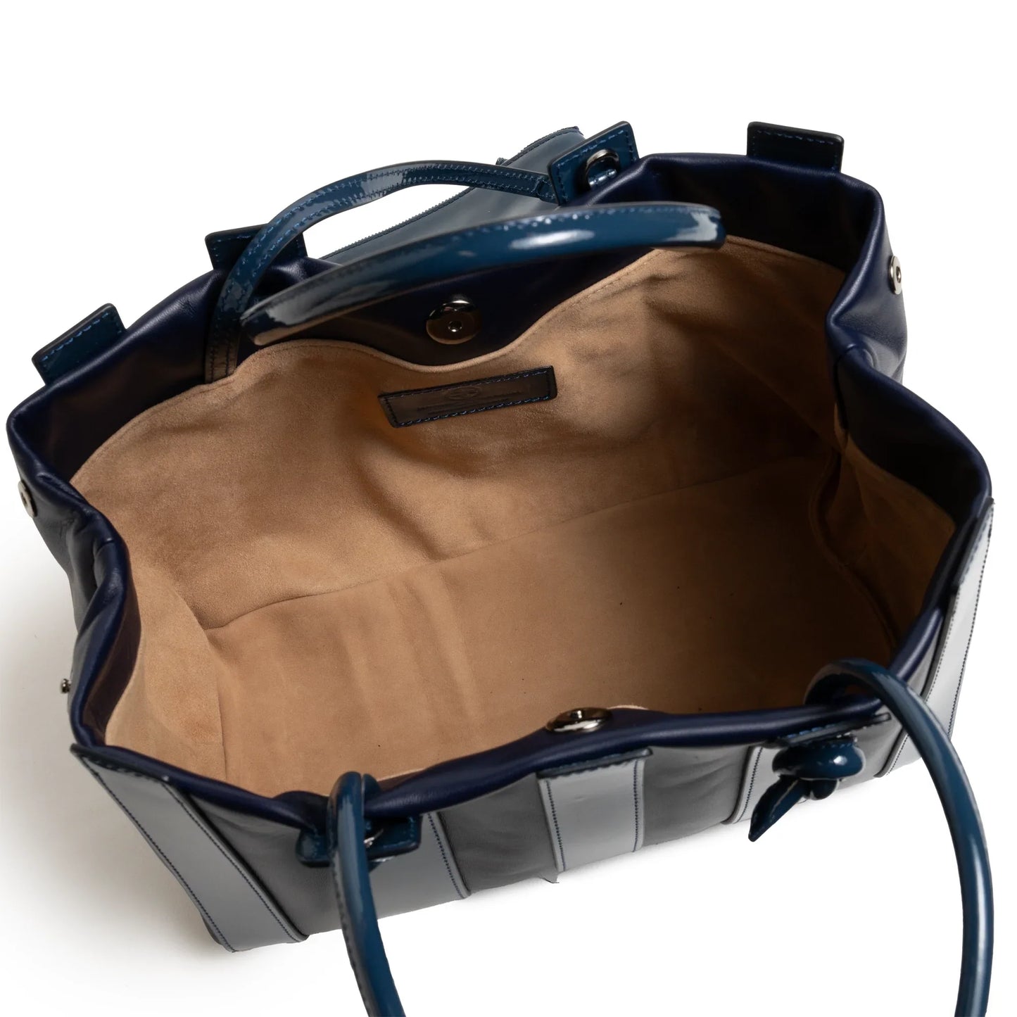 Stripes Large Shopping Bag in Carta da Zucchero Nappa and Patent Leather