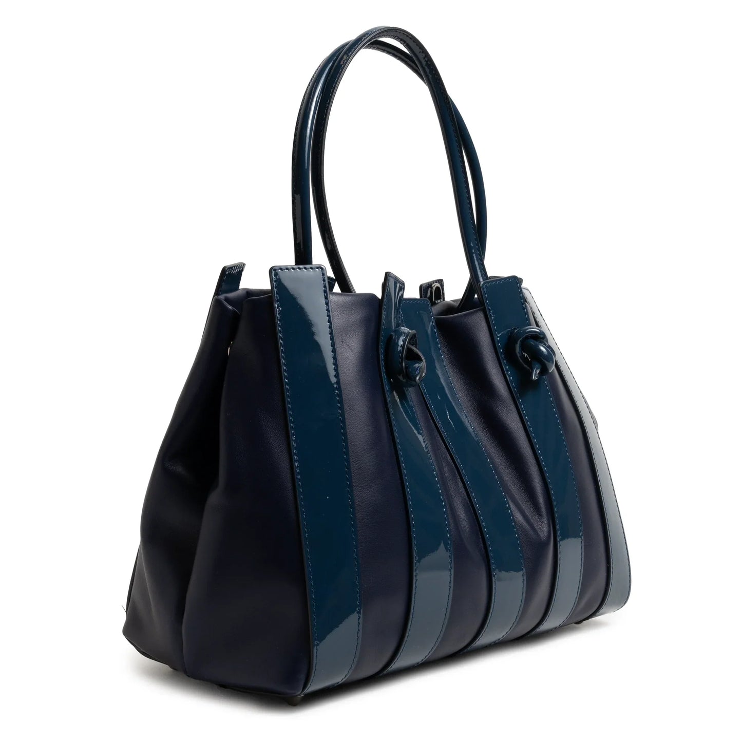 Stripes Large Shopping Bag in Carta da Zucchero Nappa and Patent Leather
