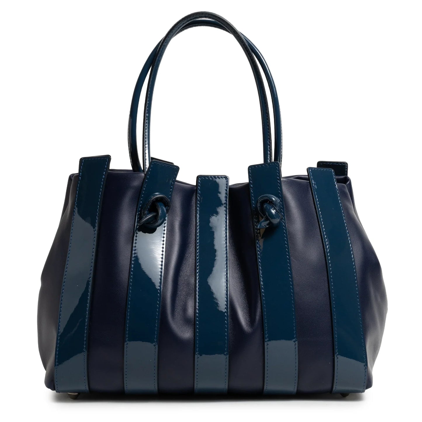 Stripes Large Shopping Bag in Carta da Zucchero Nappa and Patent Leather