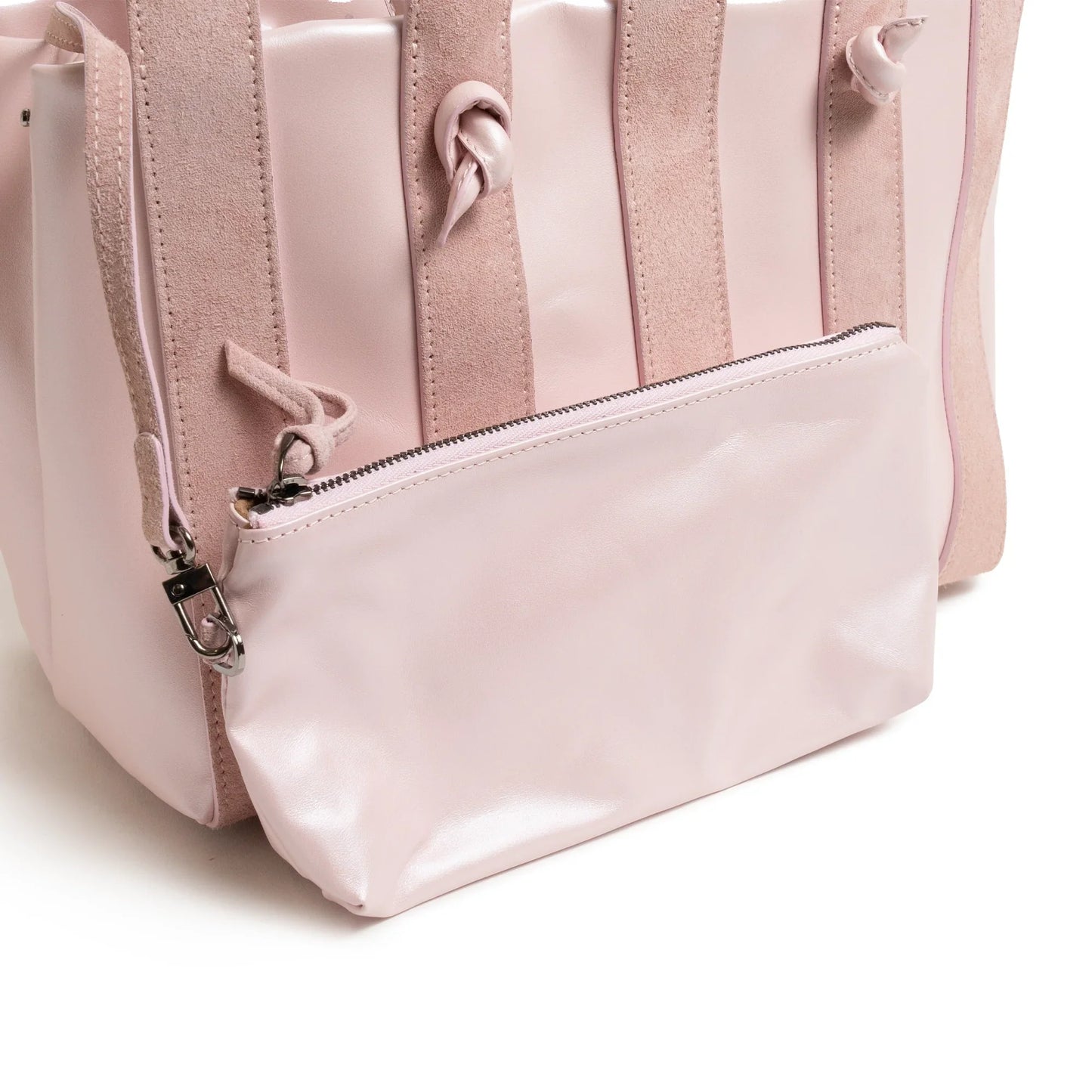 Stripes Large Shopping Bag in Pink Nappa and Suede Leather
