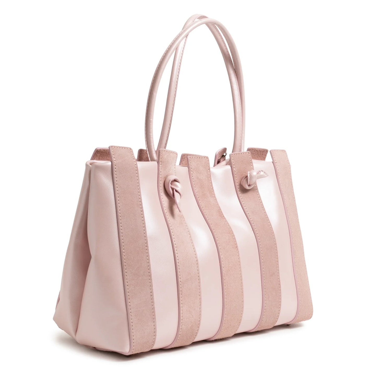 Stripes Large Shopping Bag in Pink Nappa and Suede Leather