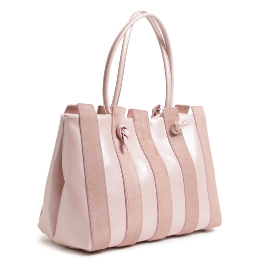 Stripes Large Shopping Bag in Pink Nappa and Suede Leather