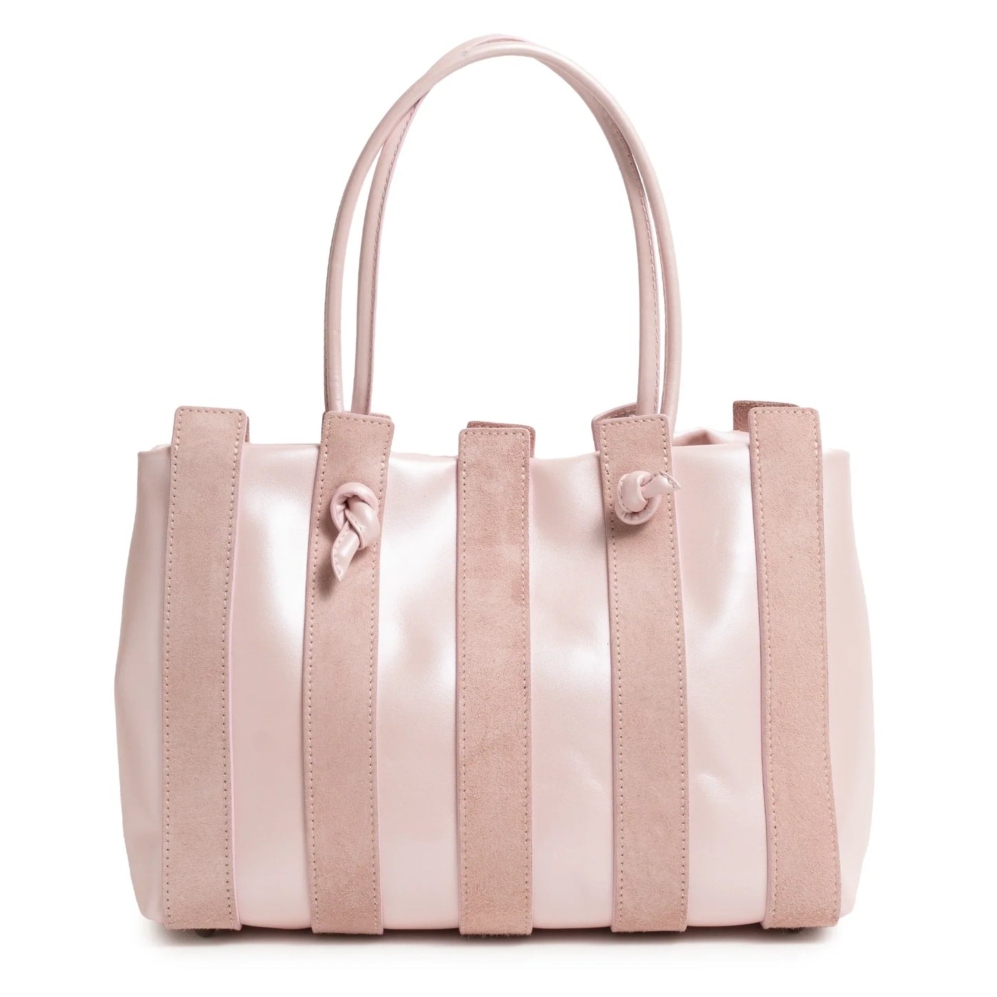 Stripes Large Shopping Bag in Pink Nappa and Suede Leather