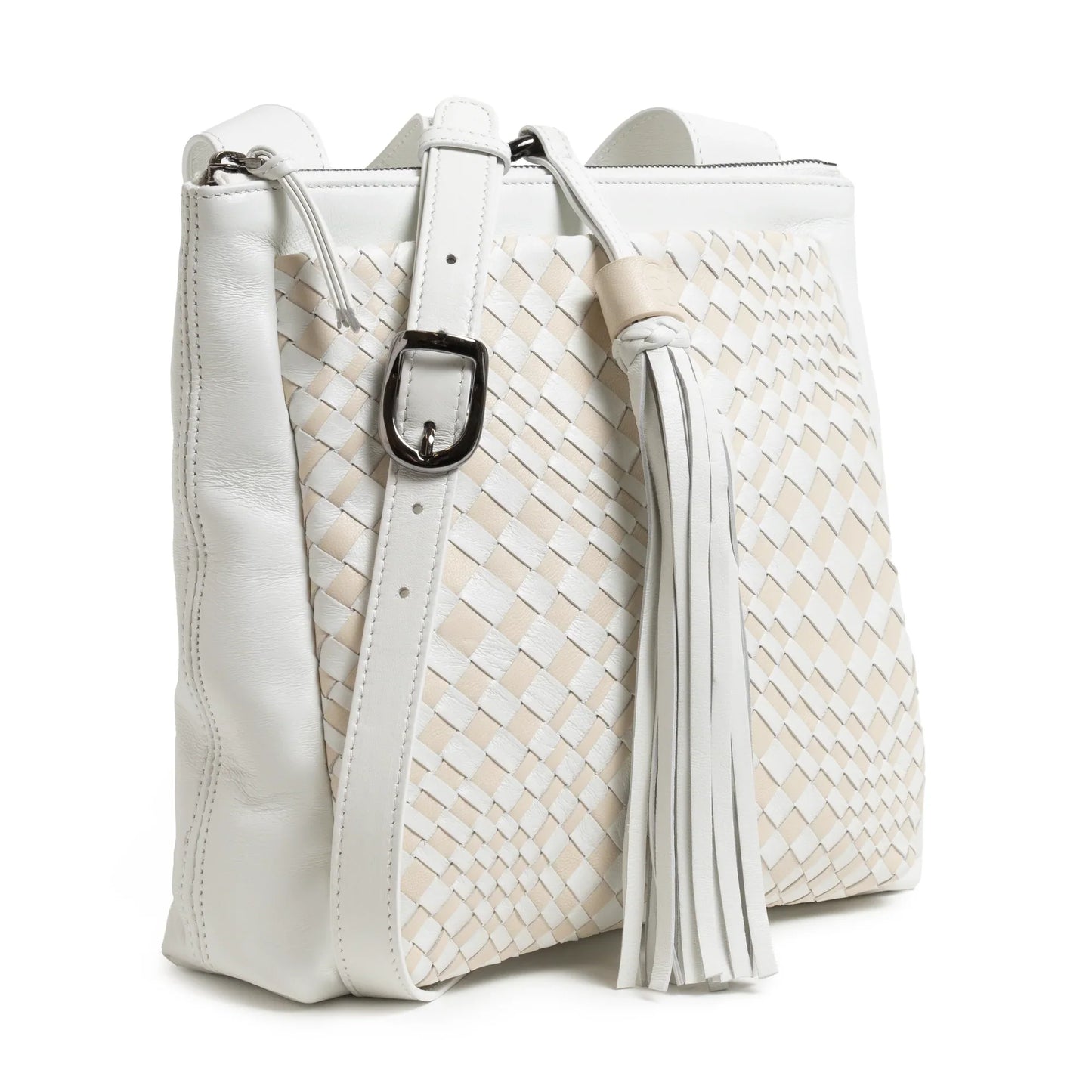 Women's Leather Crossbody Bag Intreccio Optical in White and Ivory