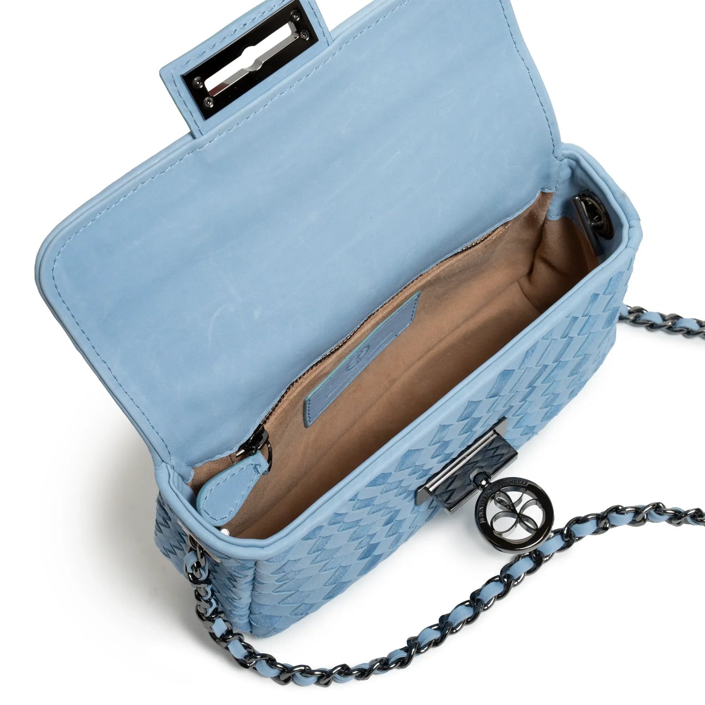 Chicca Women's Intreccio Optical Leather Bag in Nappa and Suede Cielo