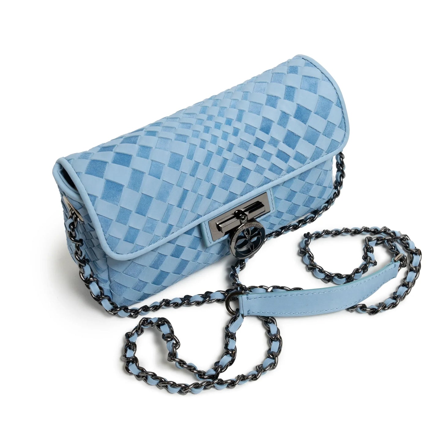Chicca Women's Intreccio Optical Leather Bag in Nappa and Suede Cielo