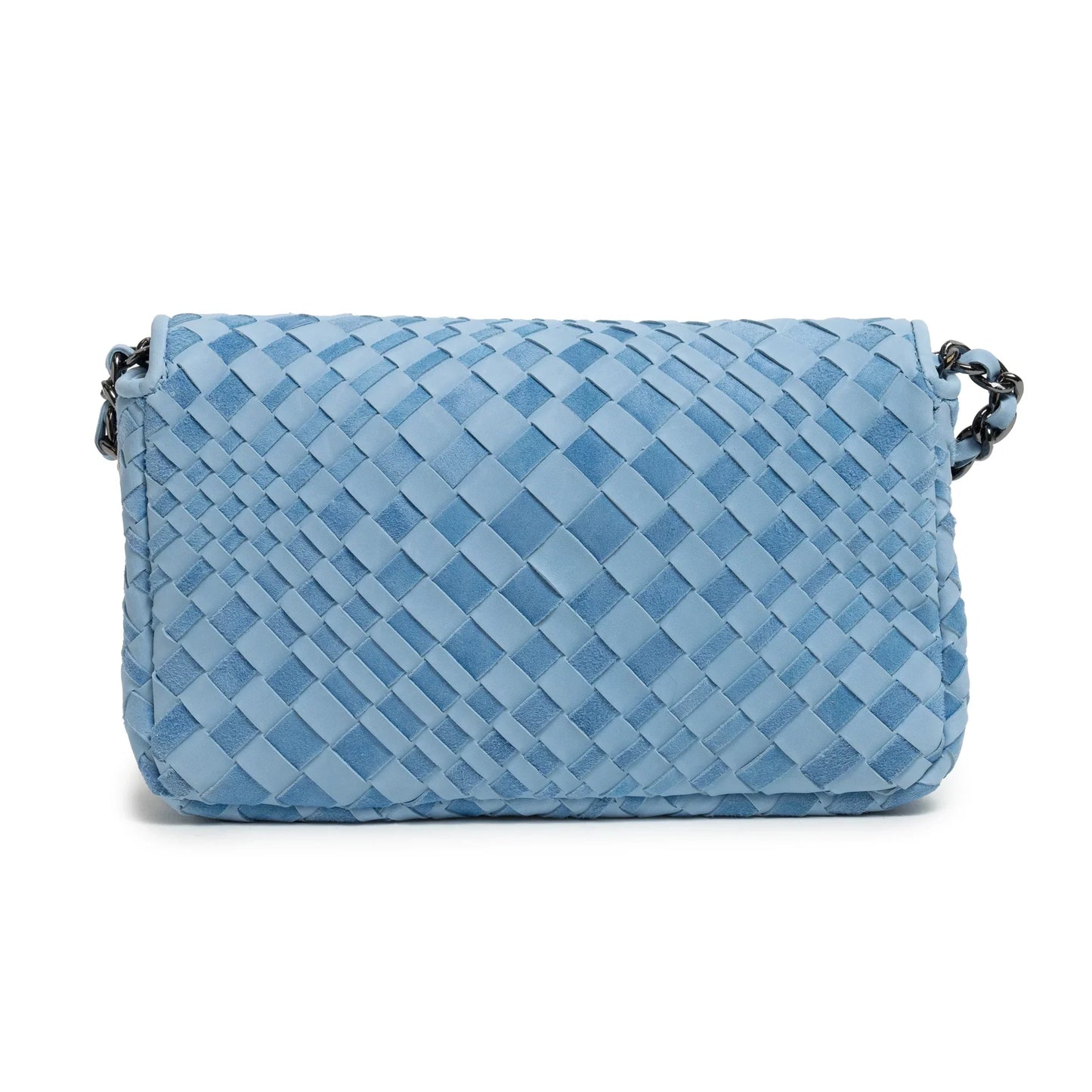 Chicca Women's Intreccio Optical Leather Bag in Nappa and Suede Cielo