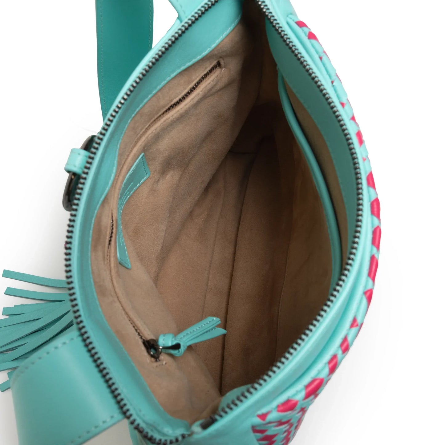 Women's Leather Crossbody Bag Intreccio Optical in Twinkletif and Fucsia