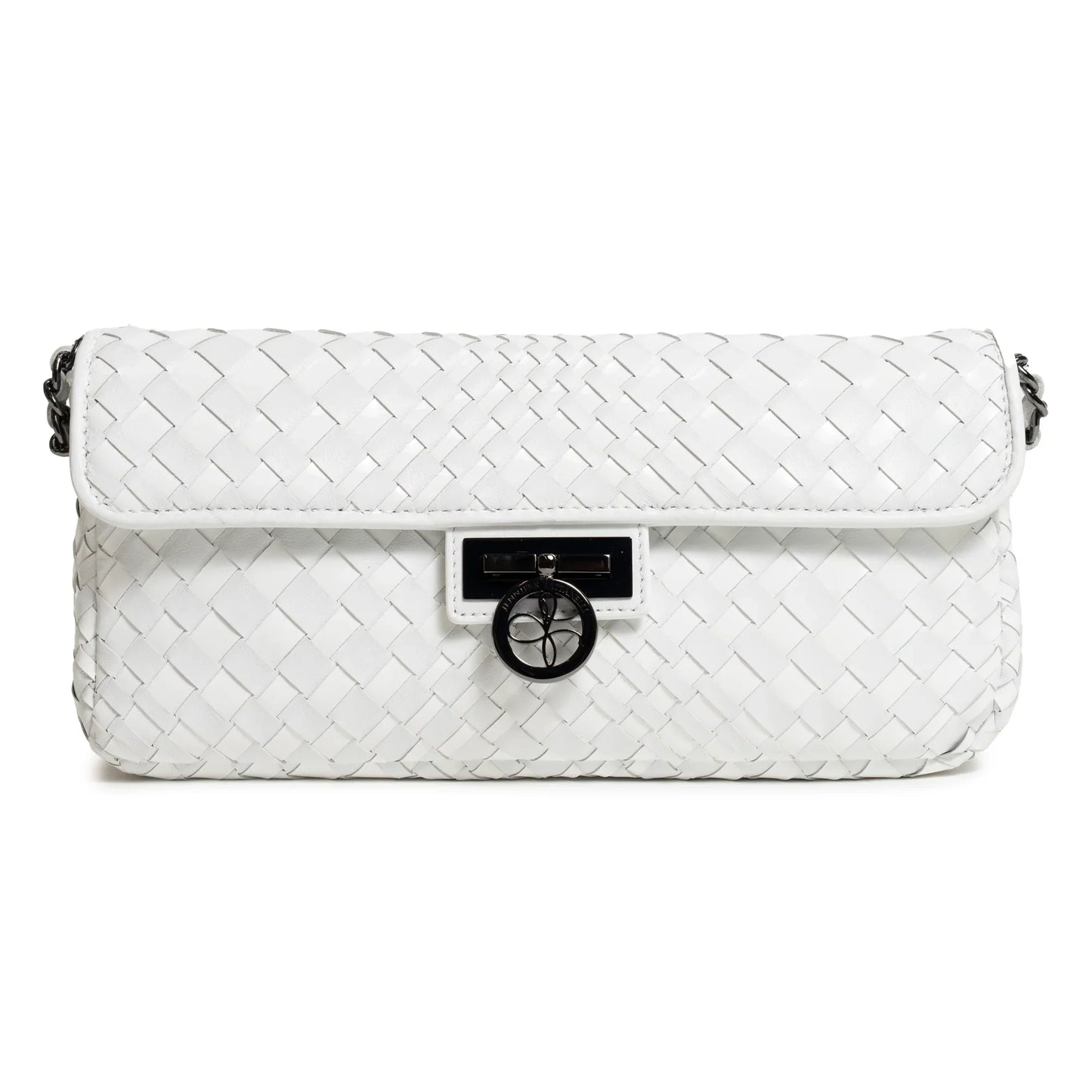 Long Chicca Women Intrecciato Leather Bag in White Nappa and Patent