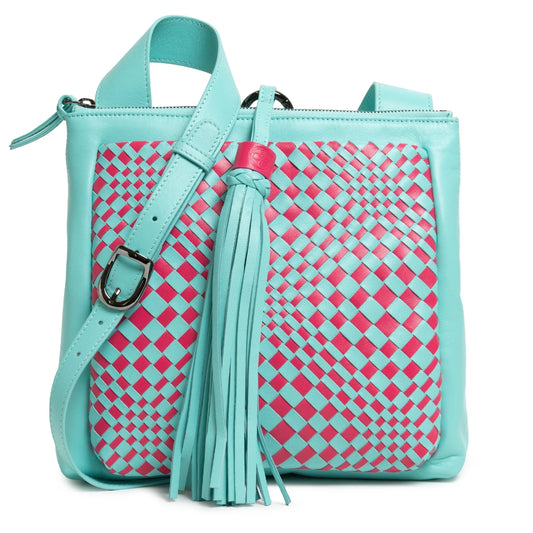 Women's Leather Crossbody Bag Intreccio Optical in Twinkletif and Fucsia