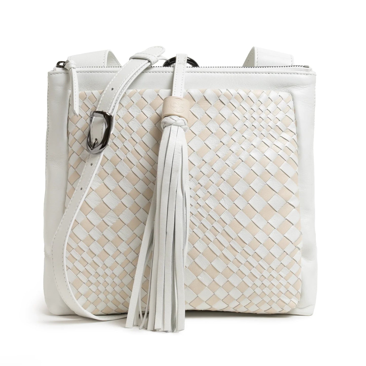 Women's Leather Crossbody Bag Intreccio Optical in White and Ivory