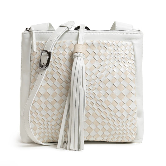 Women's Leather Crossbody Bag Intreccio Optical in White and Ivory