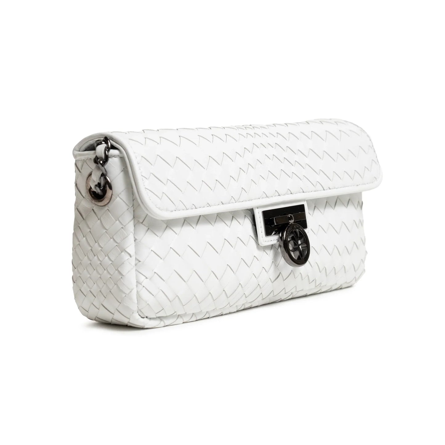 Long Chicca Women Intrecciato Leather Bag in White