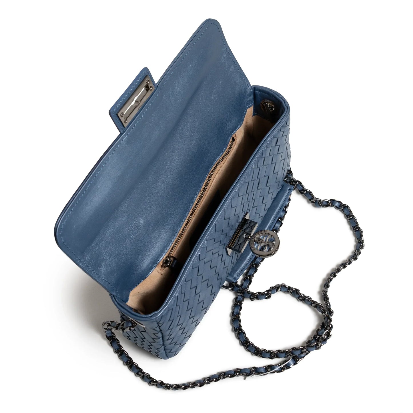 Long Chicca Women Intrecciato Leather Bag in Softy Baltico
