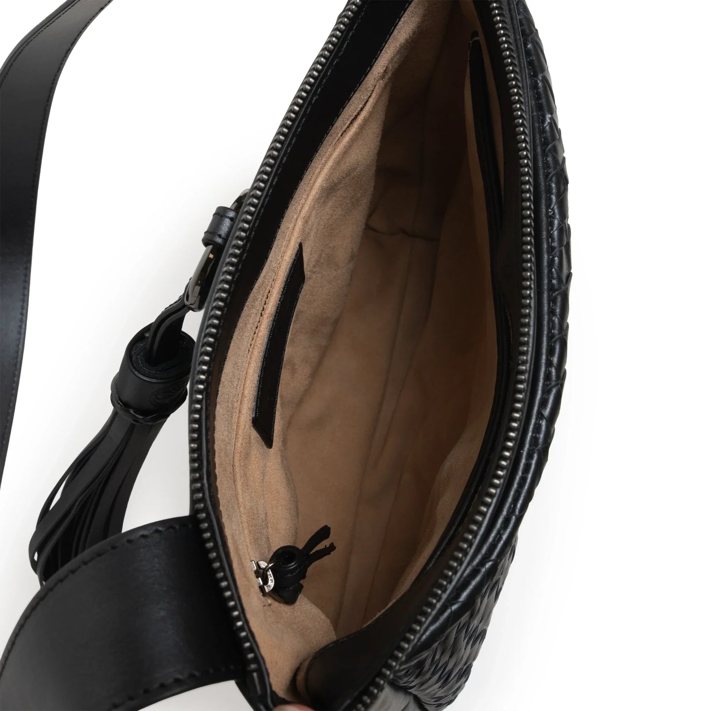 Women's Leather Crossbody Bag Intreccio Optical in Softy Perlato Black