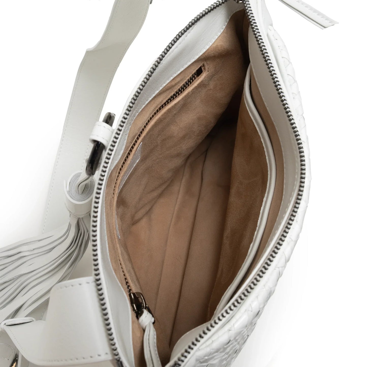 Women's Leather Crossbody Bag Intreccio Optical in White Nappa and Patent
