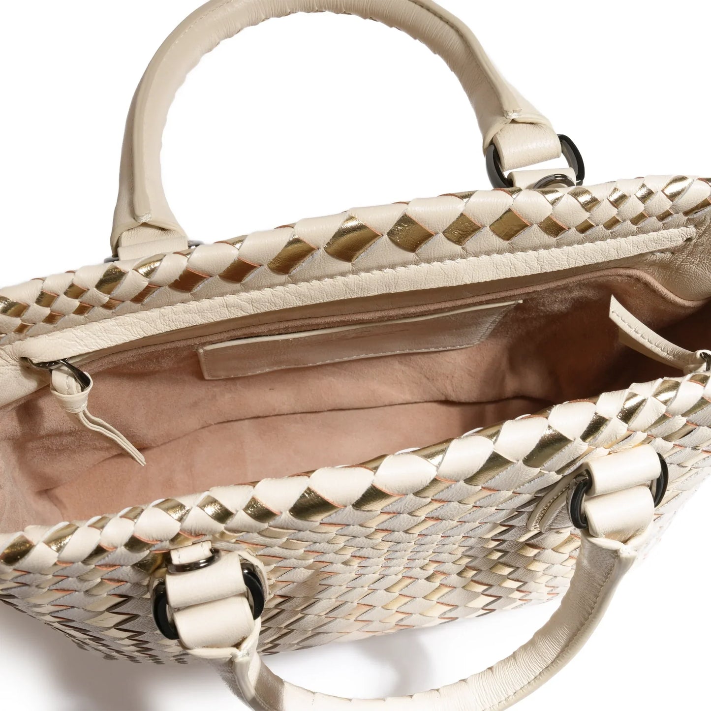 Women Mini Top Handle Madison Leather Bag in Nappa Ivory and Platinum