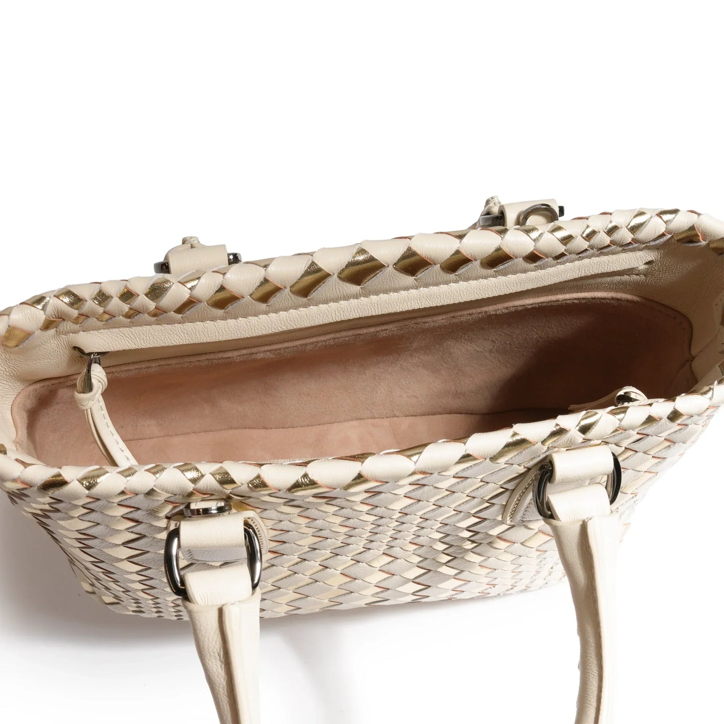 Women Mini Top Handle Madison Leather Bag in Nappa Ivory and Platinum