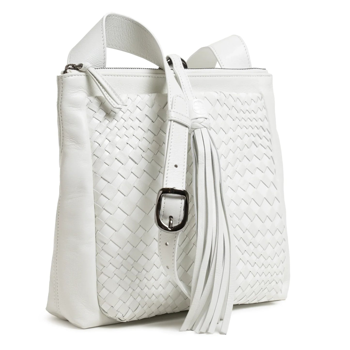 Women's Leather Crossbody Bag Intreccio Optical in White Nappa and Patent