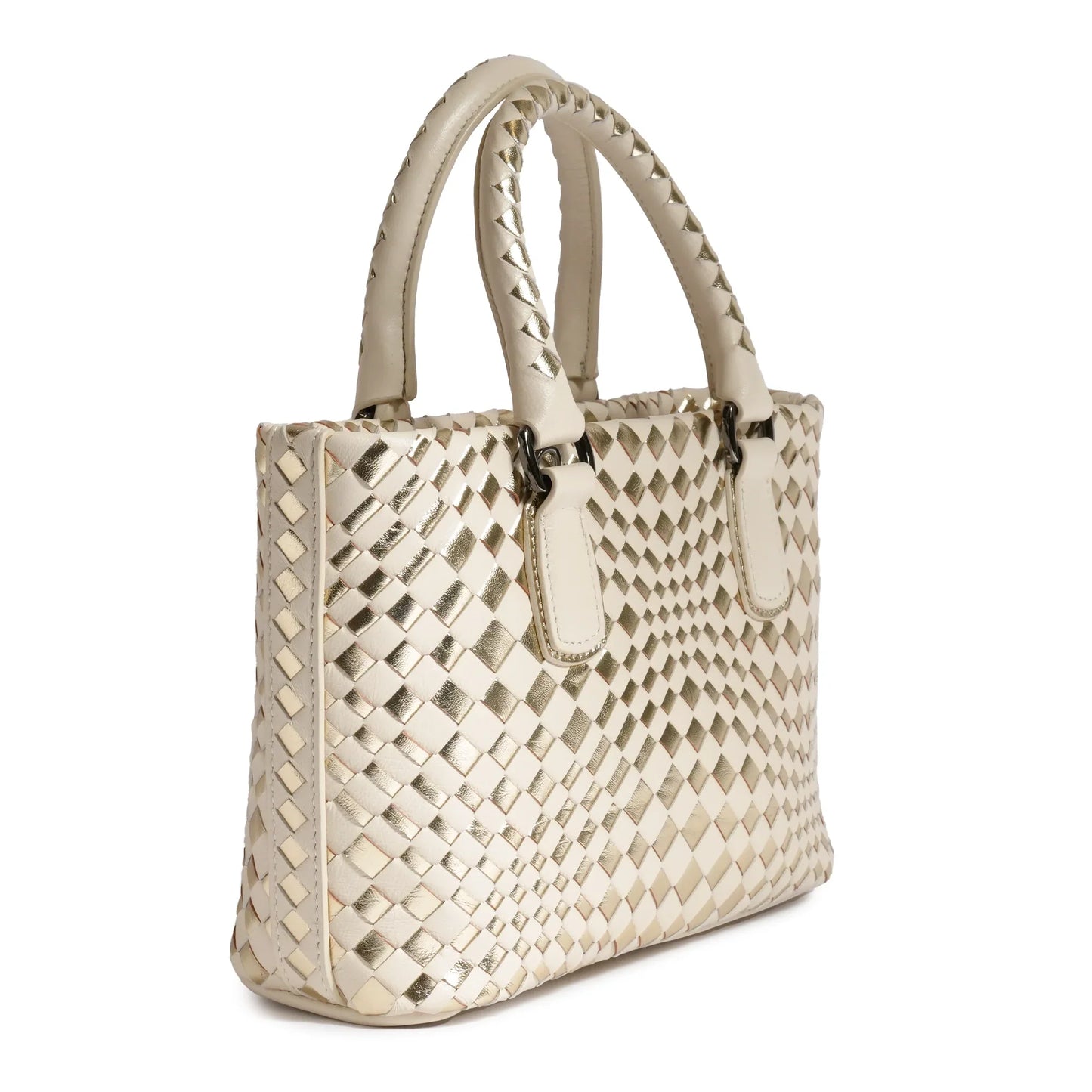 Women Mini Top Handle Madison Leather Bag in Nappa Ivory and Platinum