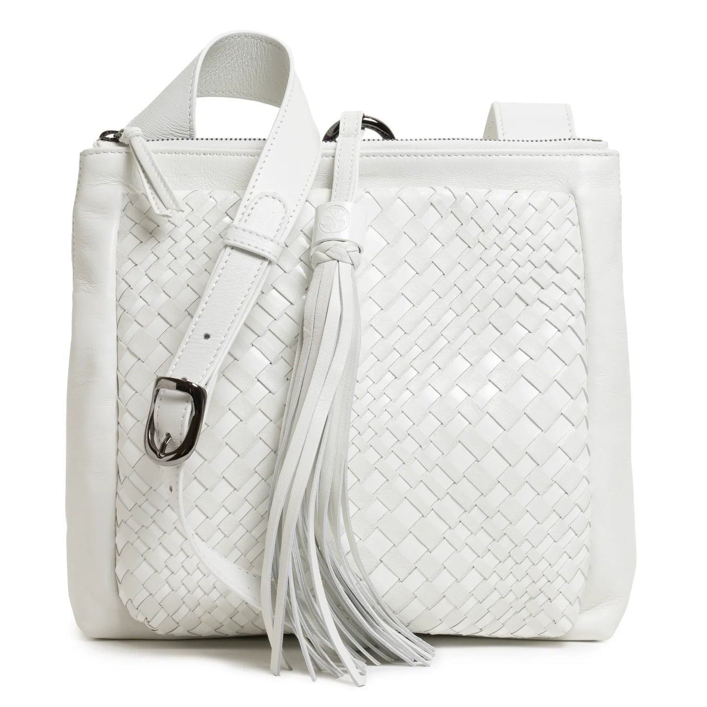 Women's Leather Crossbody Bag Intreccio Optical in White Nappa and Patent