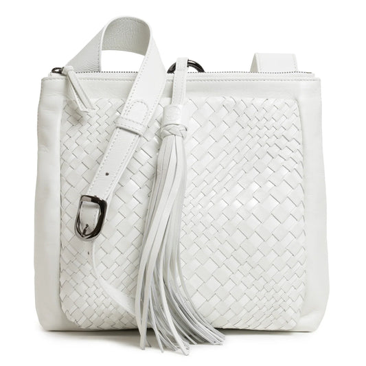 Women's Leather Crossbody Bag Intreccio Optical in White Nappa and Patent