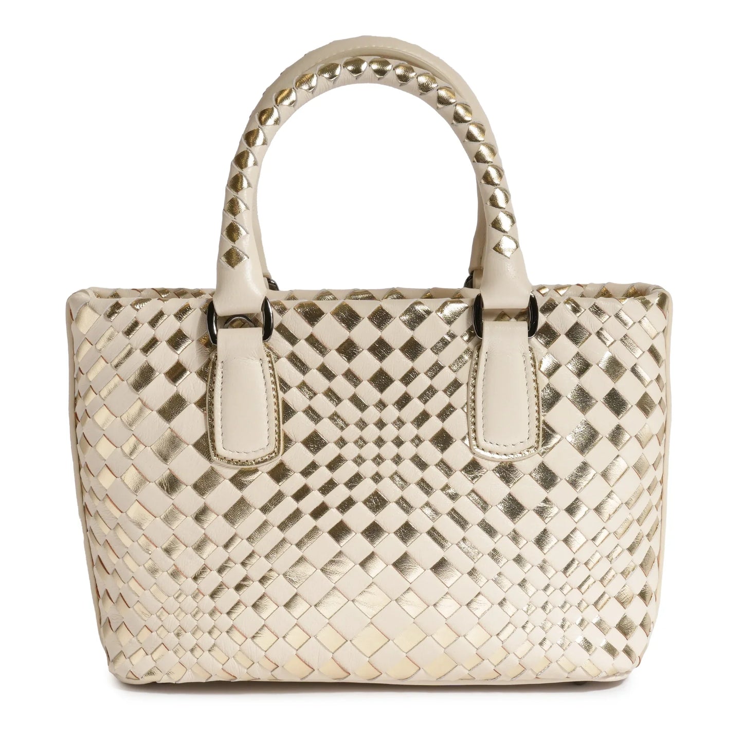 Women Mini Top Handle Madison Leather Bag in Nappa Ivory and Platinum